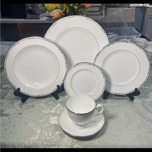 Rare Waterford‎ Crystal Basque China 6 Piece Place Setting Discontinued Vintage